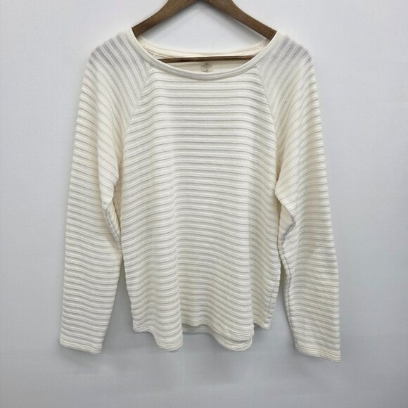 St Johns Bay Womens XL Ivory Textured Stripe Pullover Long Sleeve Top Casual - Picture 3 of 14